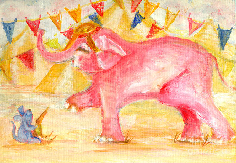 Pink Elephant Circus  Painting by Patricia Halstead