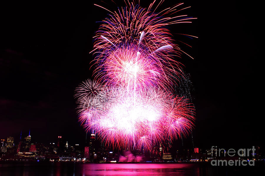 New York City Photograph - Pink Fireworks At NYC by Archana Doddi