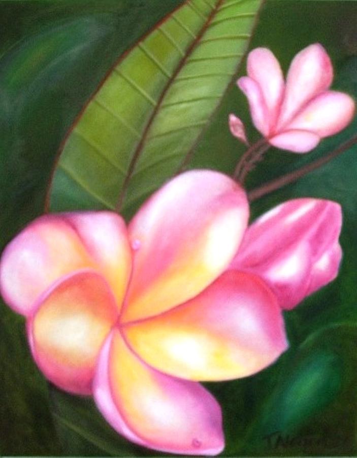 Pink Frangipani Painting by Therese Alcorn