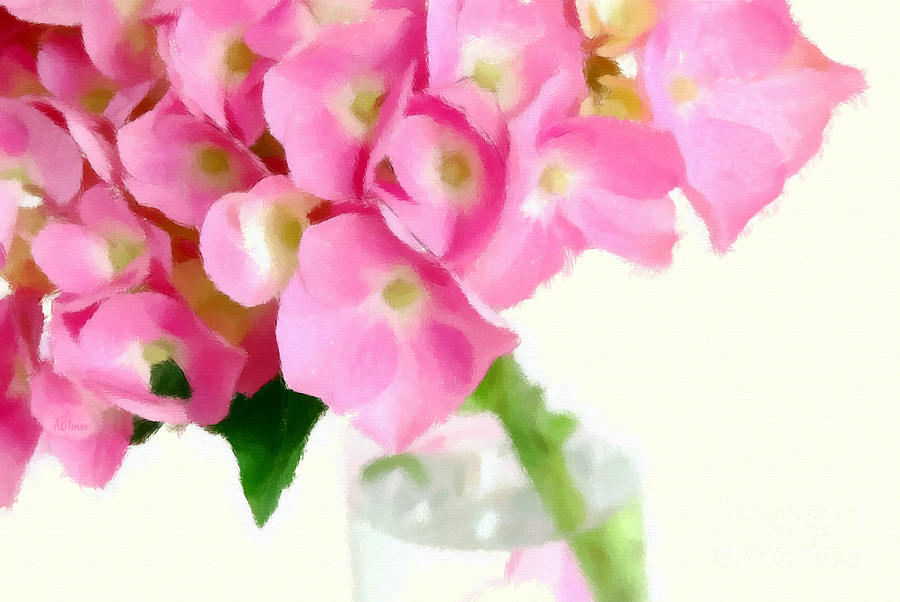 Pink Hydrangea in a Glass Vase Pastel by Anne Kitzman