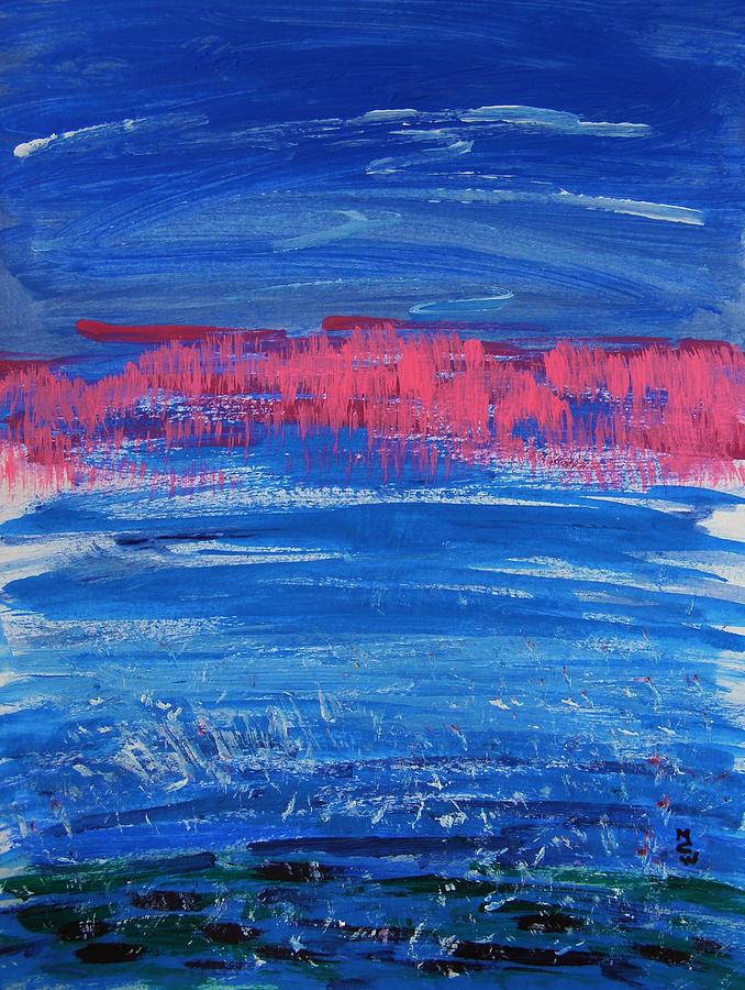Pink in Sky Over Whitecaps Painting by Mary Carol Williams