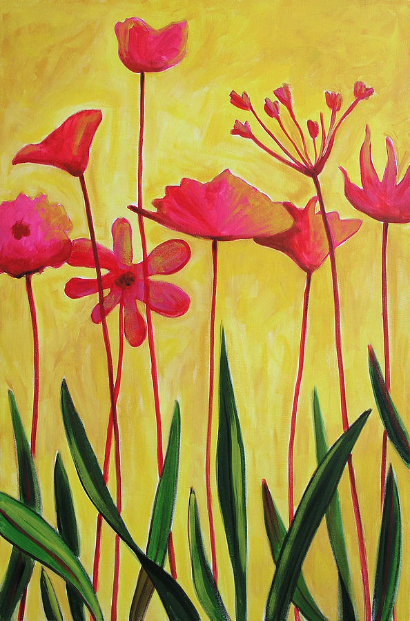Pink on Yellow Painting by Amy Giacomelli