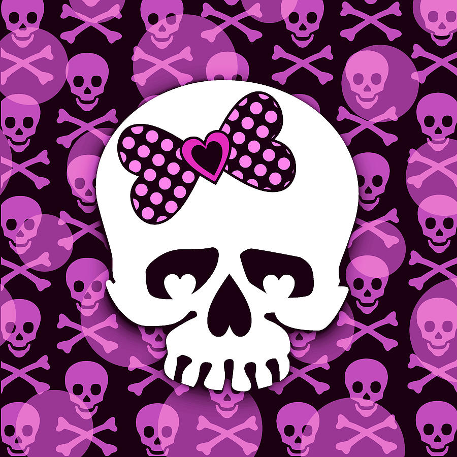Pink Poka Dot Bow Skull Digital Art by Roseanne Jones