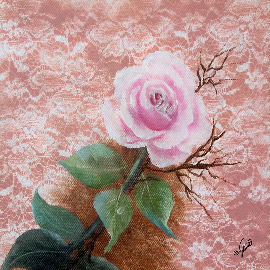 Pink Rose on Lace Painting by Joni McPherson