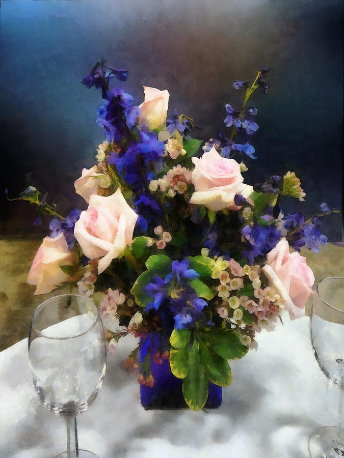 Pink Roses and Purple Delphinium Photograph by Susan Savad