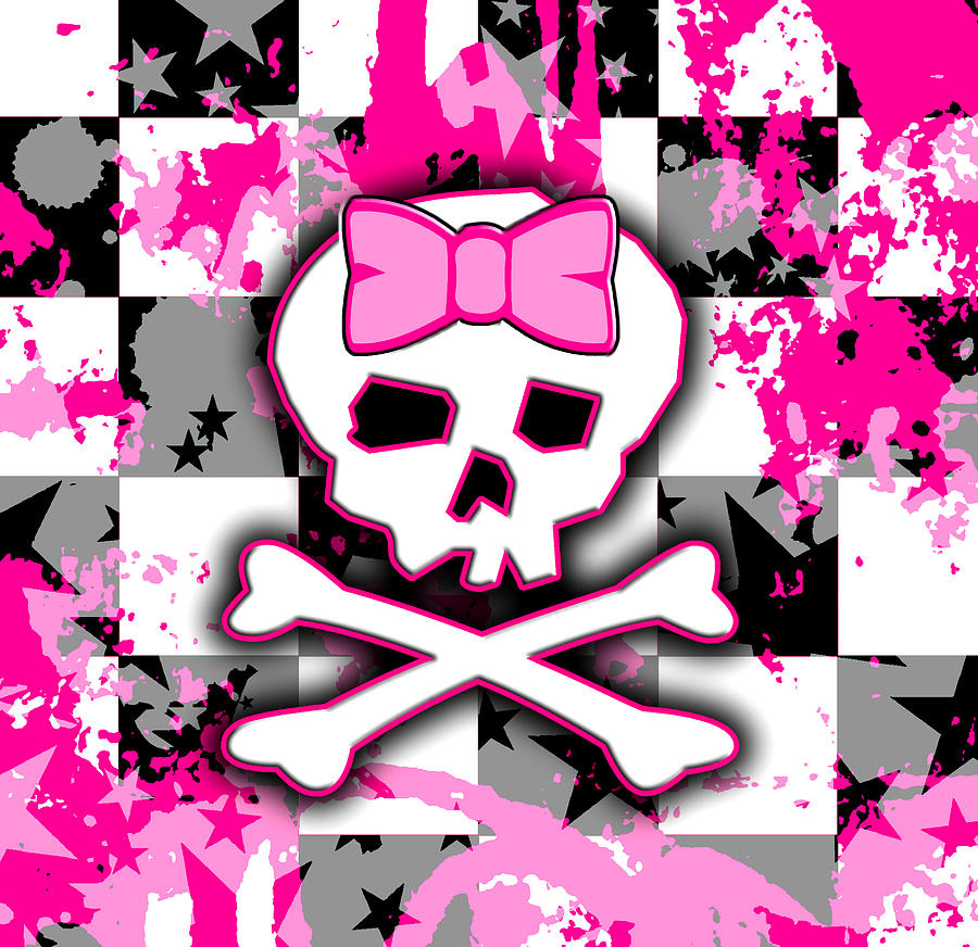 Pink Skull Scene Girl Digital Art by Roseanne Jones