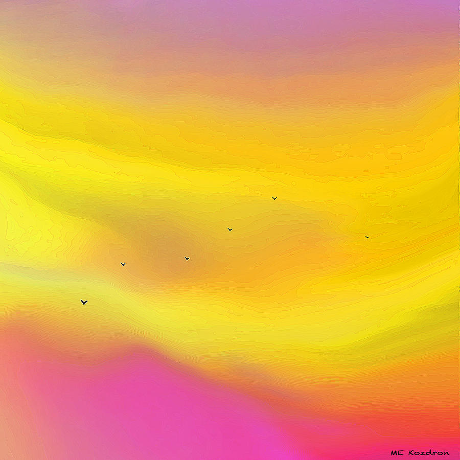 Abstract Digital Art - Pink Sky Flight by ME Kozdron