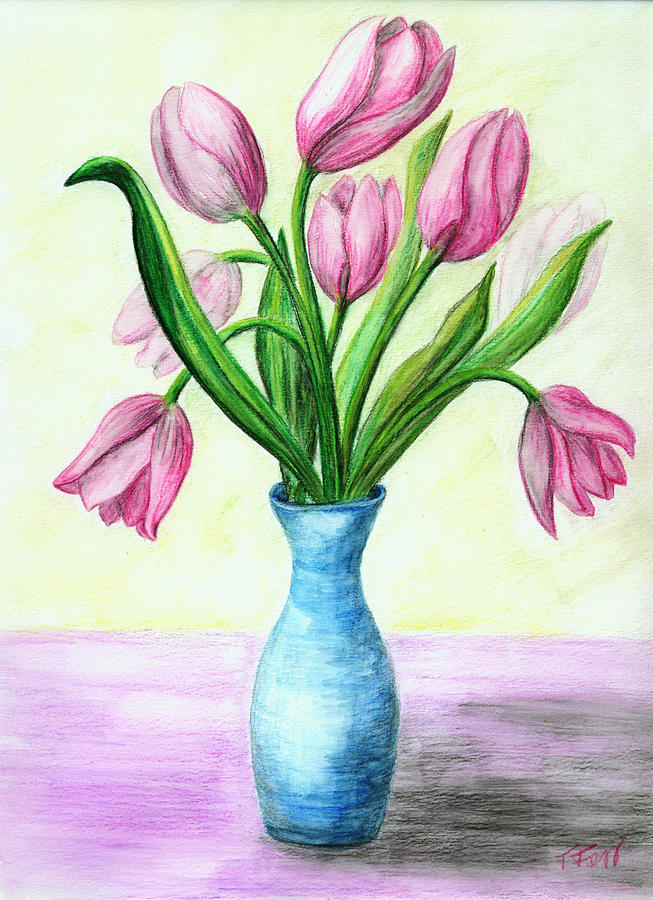 Pink Tulips Drawing by Tatiana Fess