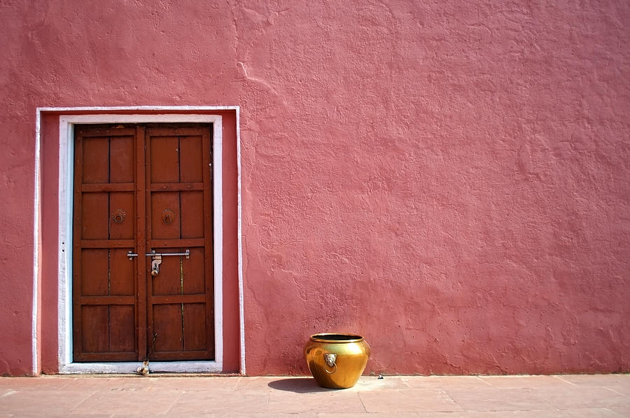 Architecture Photograph - Pink Wall And The Door by Saptak Ganguly