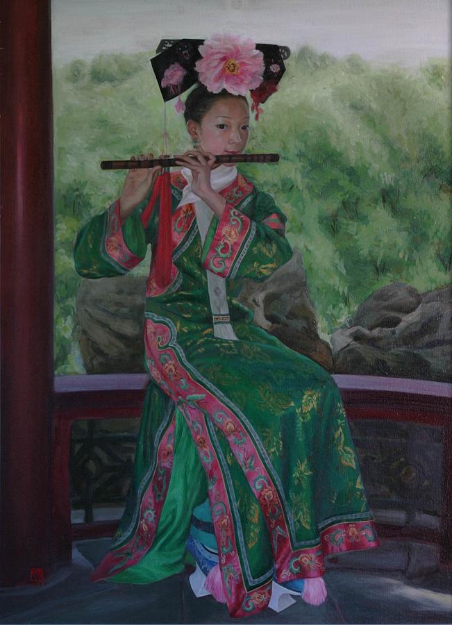 Flute Painting - Piping by Yan Zhou