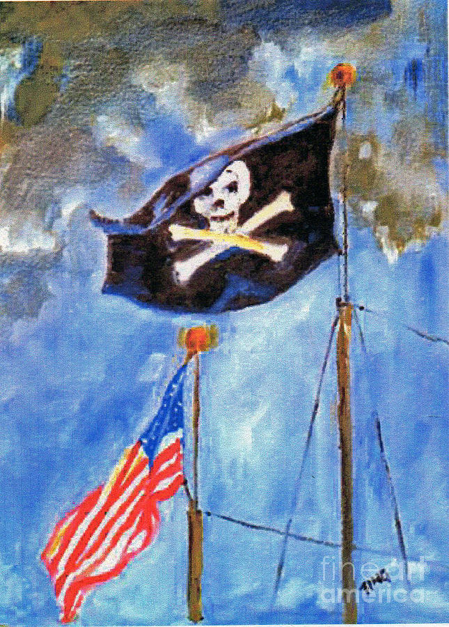 Pirate flag over Savannah Painting by Doris Blessington