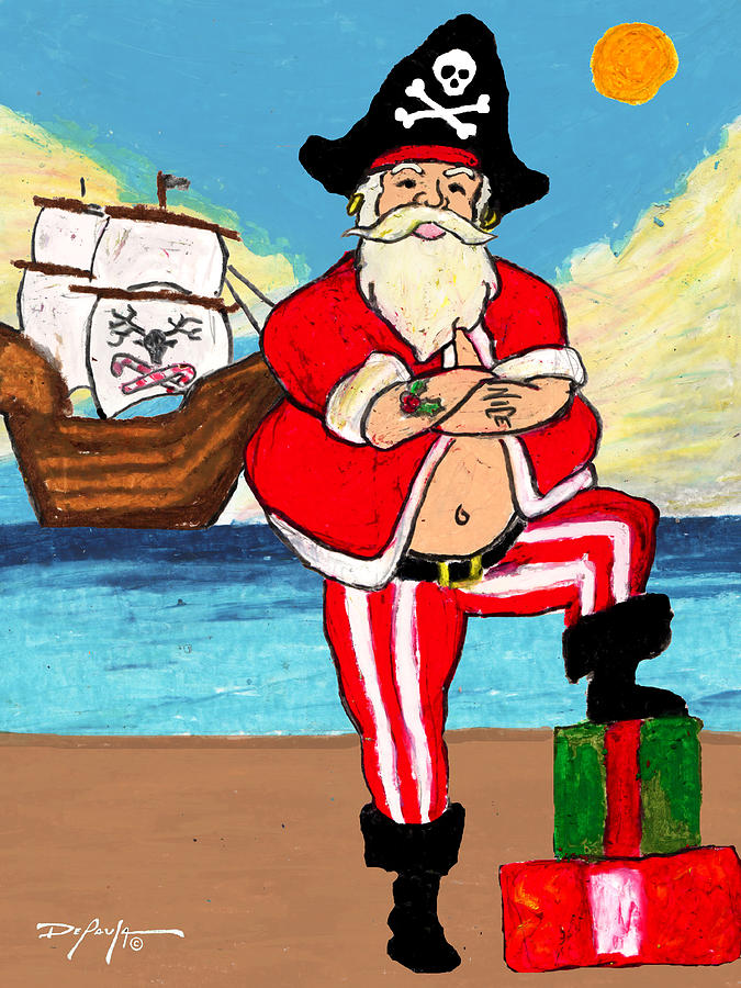 Christmas Mixed Media - Pirate Santa by William Depaula