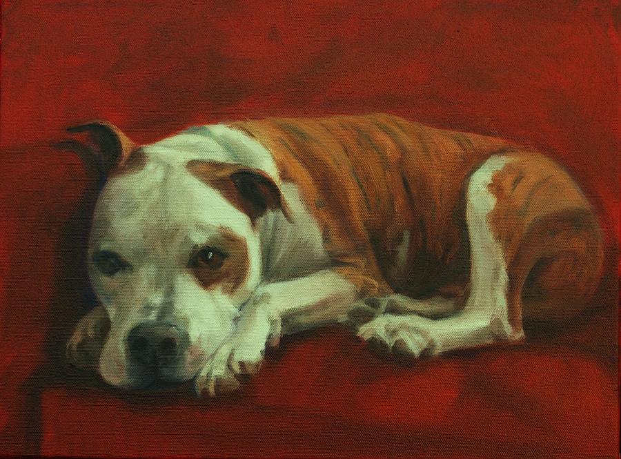 Dog Painting - Pitbull by Pet Whimsy  Portraits
