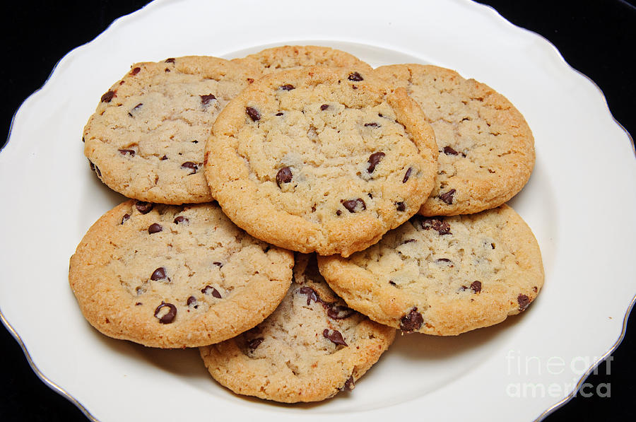 Plate of Chocolate Chip Cookies Photograph by Andee Design