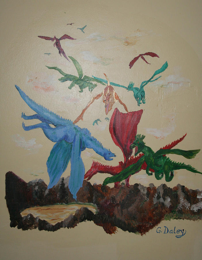 Playing Dragons Painting by Gail Daley