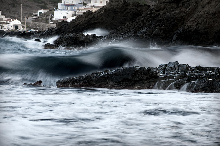 playing with waves 2 - A beautiful image of a wave rolling in noth coast of Menorca Cala Mesquida Photograph by Pedro Cardona Llambias