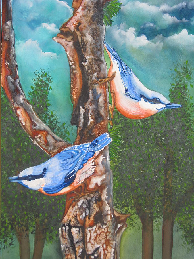 Bluebird Painting - Playmates by Emmanuel Turner