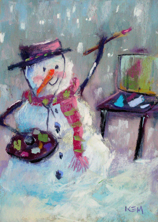 Winter Painting - Plein Air Snowman by Karen Margulis