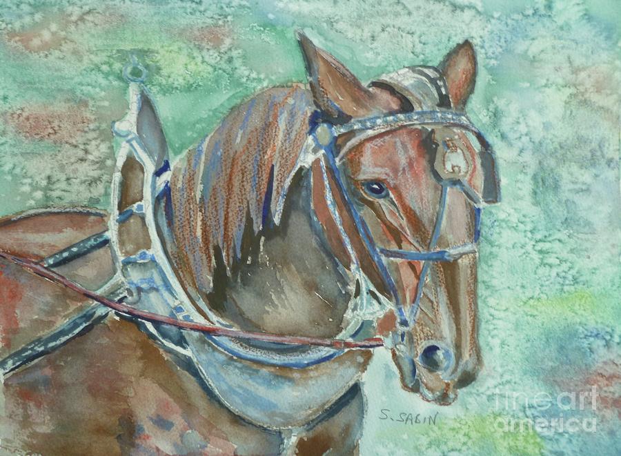Plowing horse Painting by Saga Sabin