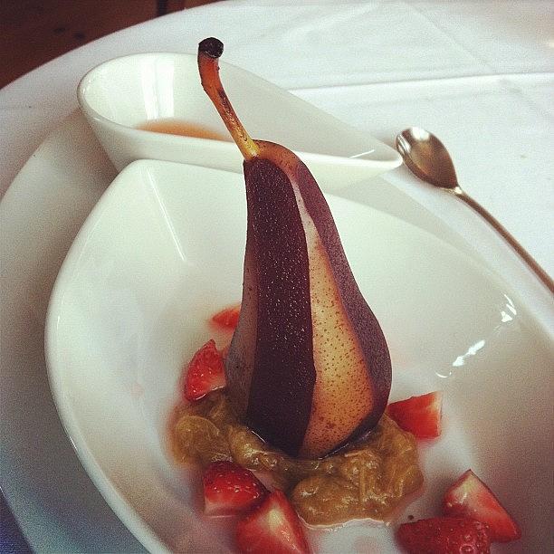 Poached Pear Filled With Cream Cheese Photograph by Amy Ball