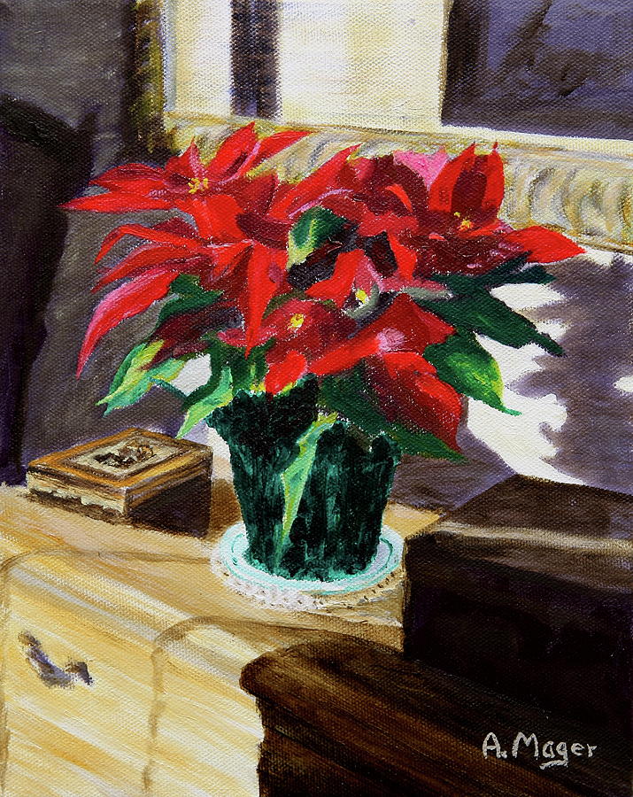 Poinsettia Painting by Alan Mager