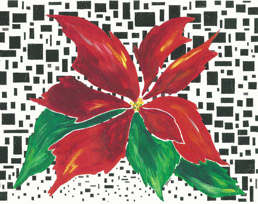 Poinsettia on Checkered Background Painting by Elise Boam