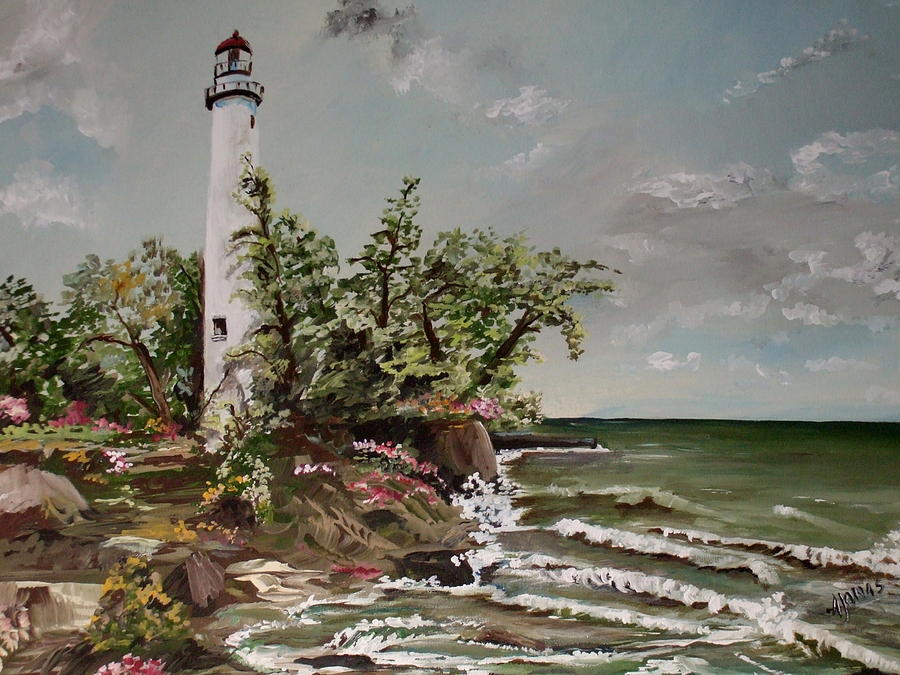 Lighthouse Painting - Pointe Aux Barques lighthouse by Amalia Jonas
