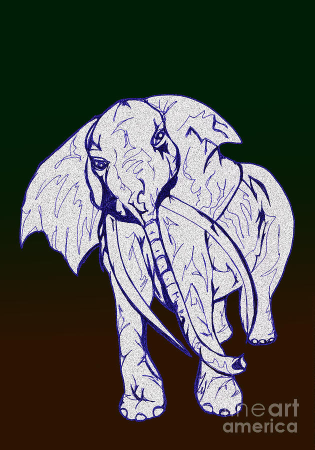 Pointillism Elephant Drawing by Mary Mikawoz