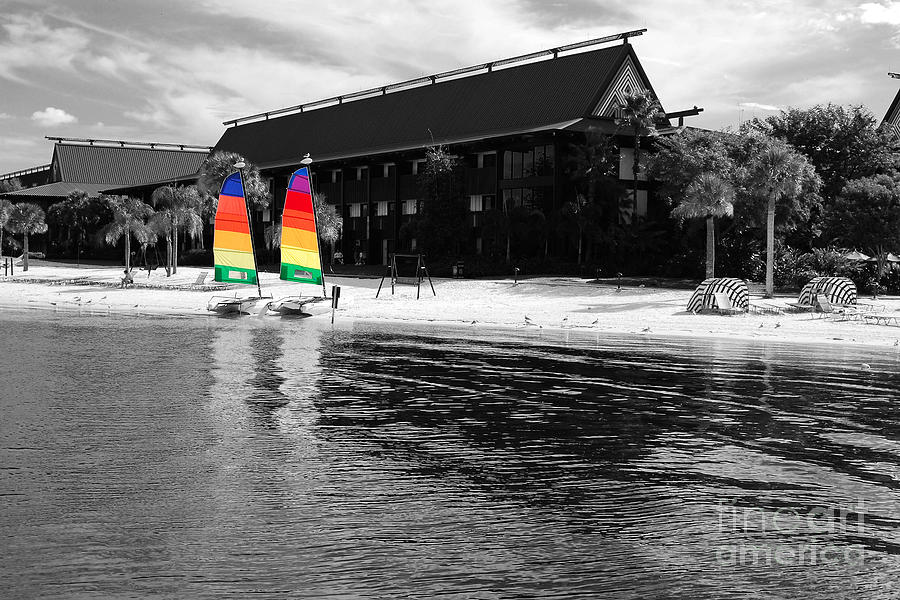 Polynesian Resort Beach Walt Disney World Prints Color Splash Black and White Photograph by Shawn OBrien