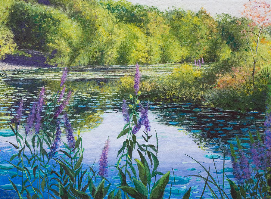 Flower Painting - Pond Reflections on a Shimmering Afternoon by Meg Black