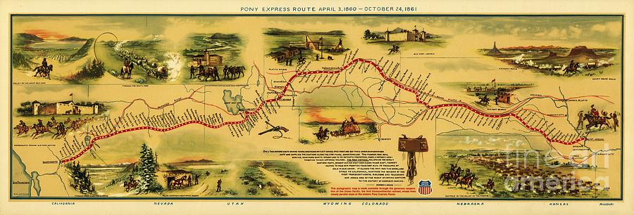 Pony Express Map Painting by Thea Recuerdo