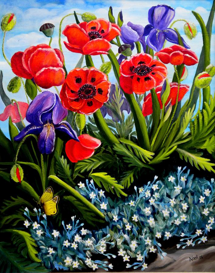 Poppies and Irises Photograph by Renate Wesley