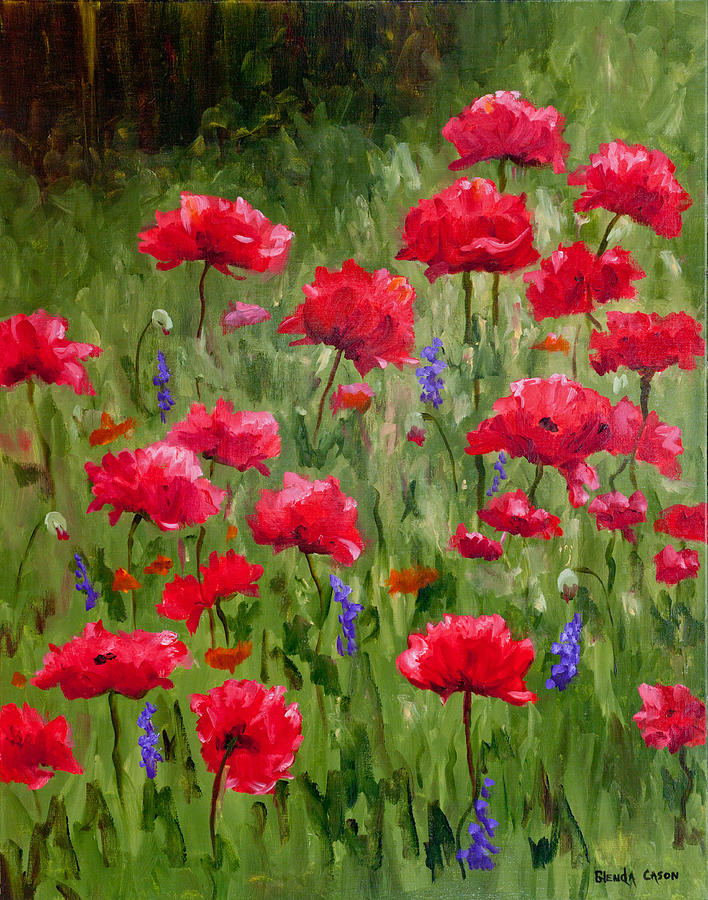Poppies In A Meadow I Painting by Glenda Cason