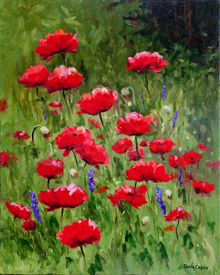 Poppies In A Meadow II Painting by Glenda Cason
