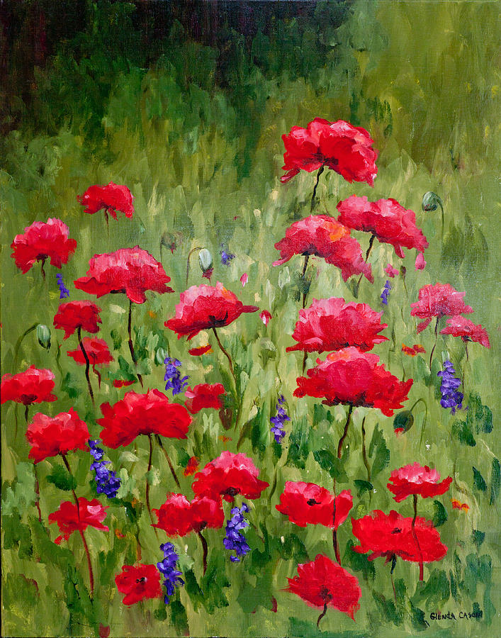 Poppies In A Meadow III Painting by Glenda Cason