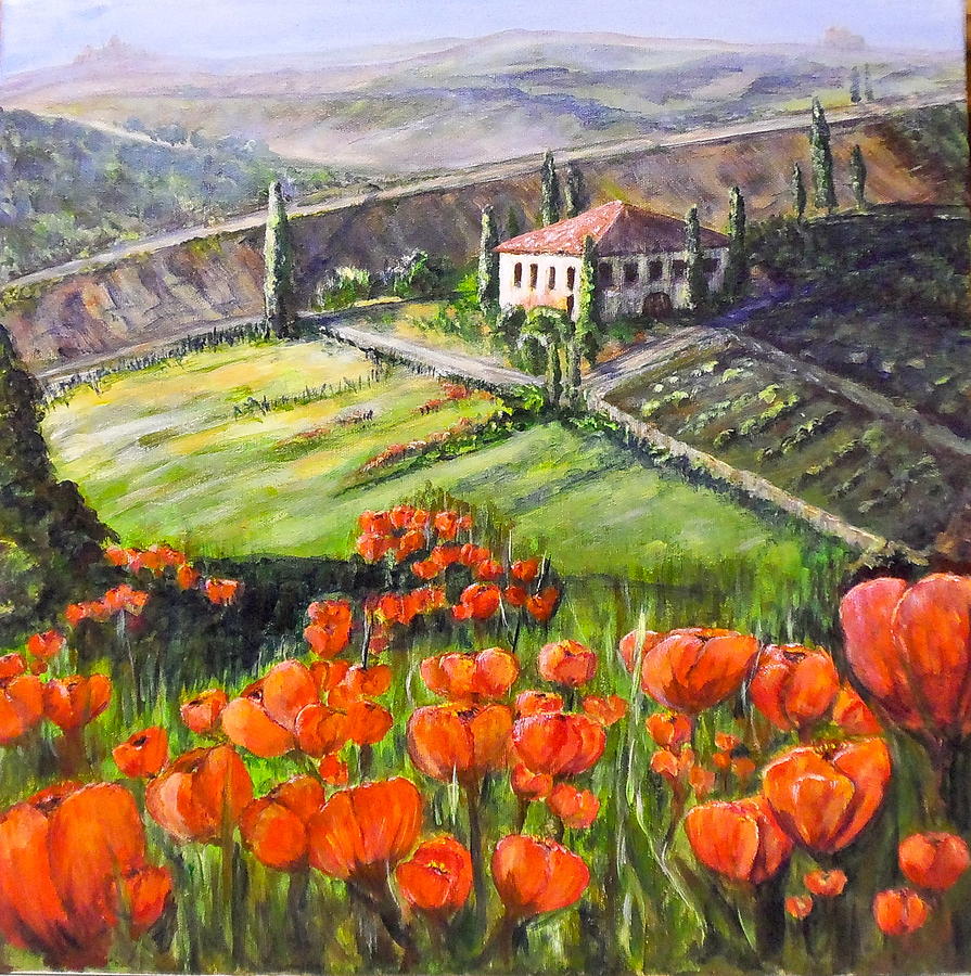 Poppies in Tuscany Painting by Maureen Pisano | Fine Art America