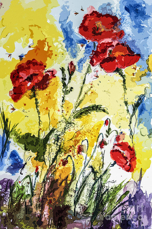 Poppies Provence Summer Floral Painting by Ginette Callaway