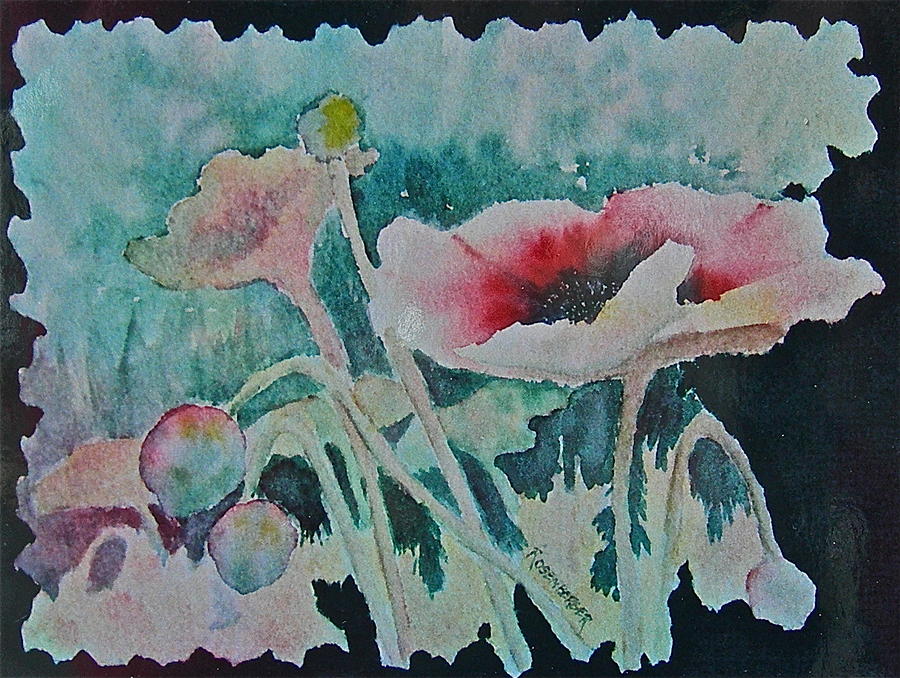 Poppies with Green Painting by Carolyn Rosenberger