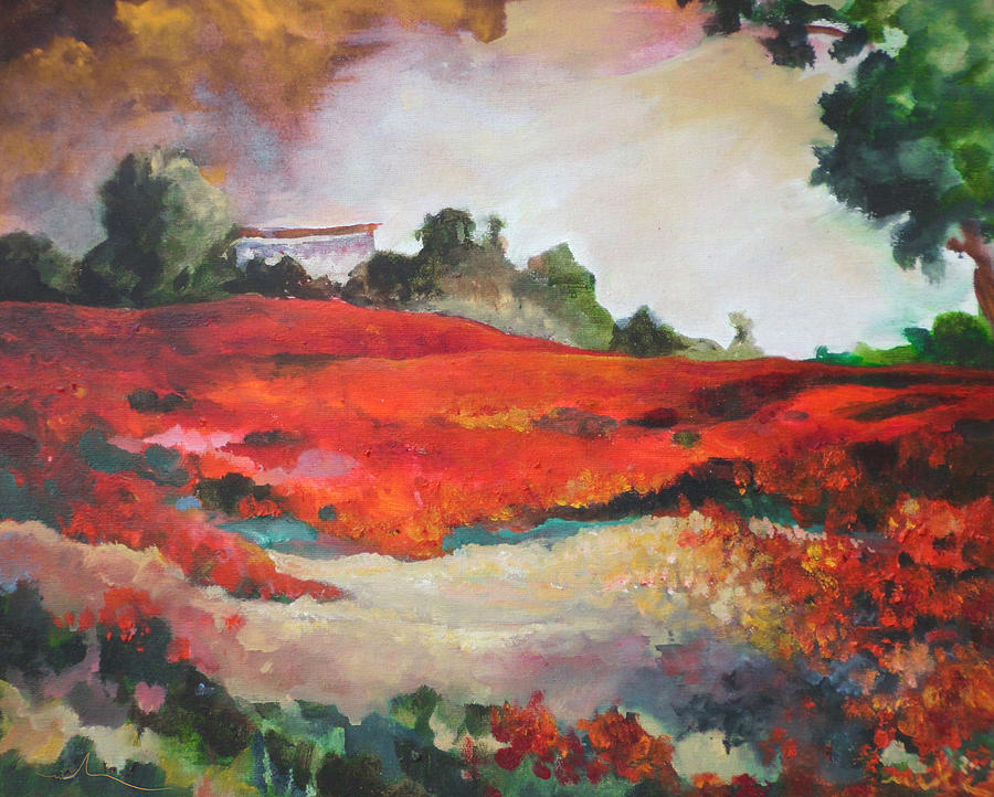 Flower Painting - Poppy Field in la Dehesa by Miki De Goodaboom