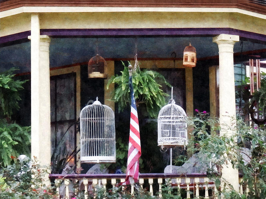Flag Photograph - Porch With Bird Cages by Susan Savad