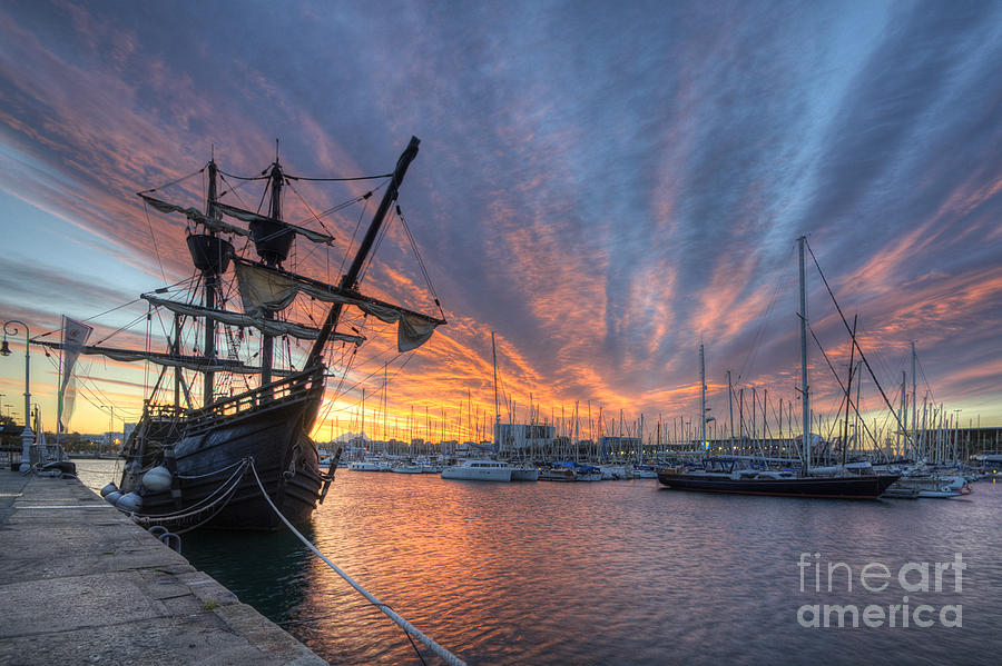 Port Vell Sunrise - Barcelona Photograph by Yhun Suarez