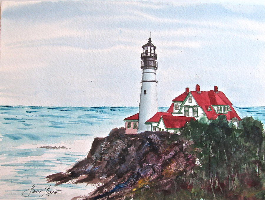 Lighthouse Painting - Portland Head Light III by Frank SantAgata