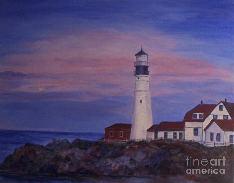 Portland Head Lighthouse at Dawn Painting by Julie Brugh Riffey