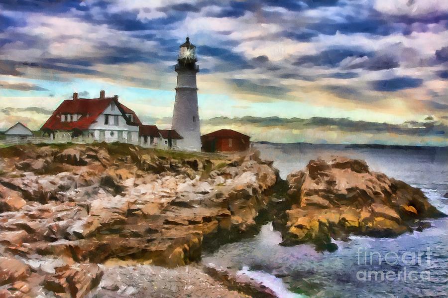 Portland Head Lighthouse in Portland Maine Digital Art by Mary Warner