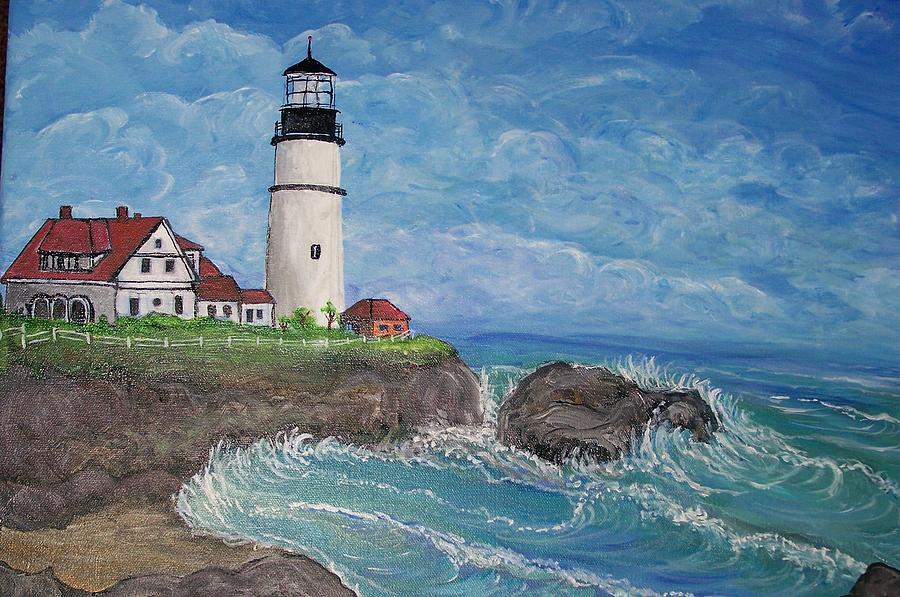 Lighthouse Painting - Portland Head Lighthouse by Jim  Hunsucker