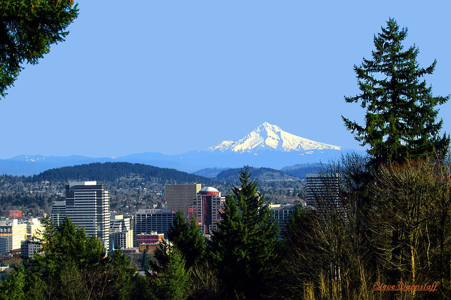 Portland Oregon and Mt. Hood Photograph by Steve Warnstaff