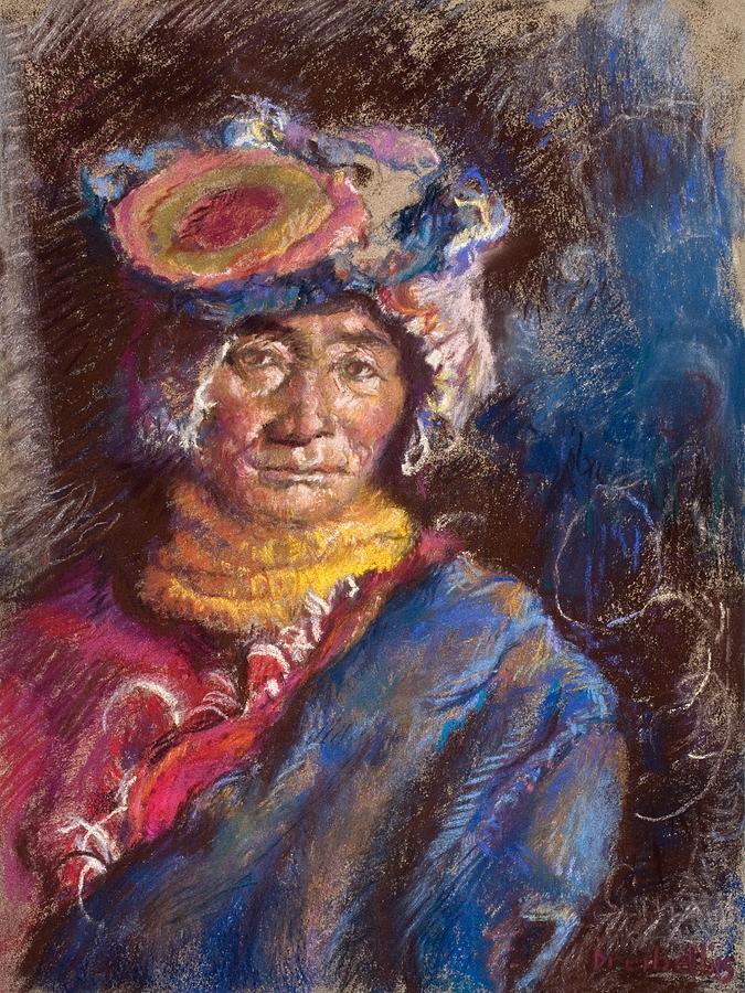Portrait of a Tibetan Woman Pastel by Ellen Dreibelbis