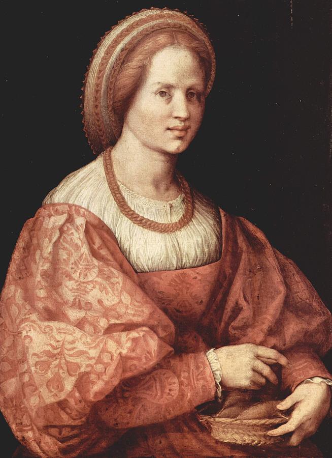 Portrait Painting - Portrait of a Woman with a Basket of Spindles by Andrea Del Sarto