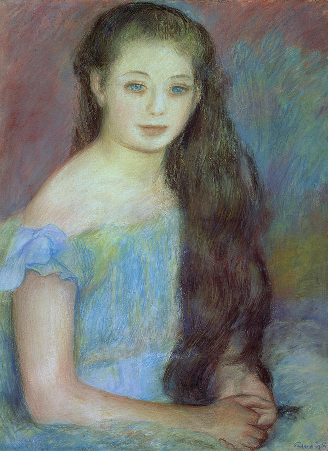 Pierre Auguste Renoir Painting - Portrait of a Young Girl with Blue Eyes by Pierre Auguste Renoir