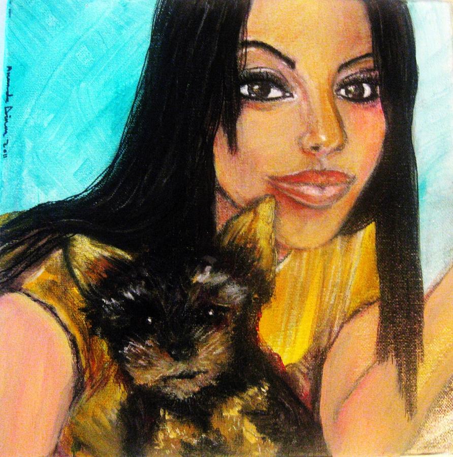 Portrait of a young woman and her puppy 2 Pastel by Amanda Dinan